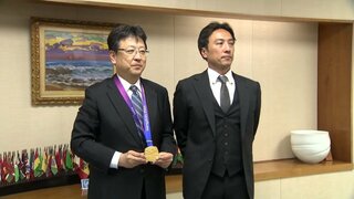 【ポセイドンジャパン】水球日本代表　熊本市出身の塩田監督が大西市長を表敬　パリオリンピックへの意気込みを語る