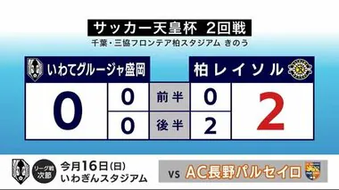 サッカー天皇杯　いわてグルージャ盛岡がＪ１の柏レイソルに敗れる