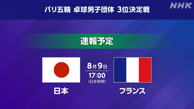 【放送中】卓球 男子団体 3位決定戦 3大会連続メダルなるか