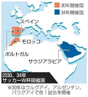 Ｗ杯、３０年大会はスペインなど　３４年はサウジアラビア単独開催